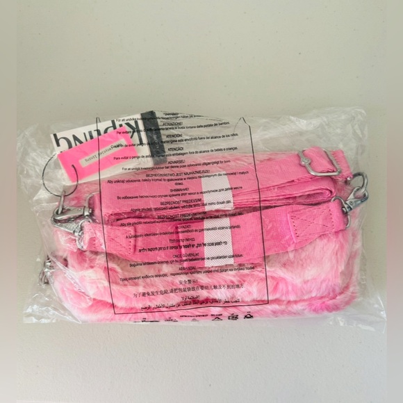 Kipling Aras Furry Shoulder Bag Crossbody Teddy Pink Metal Monkey Chain - Picture 6 of 7